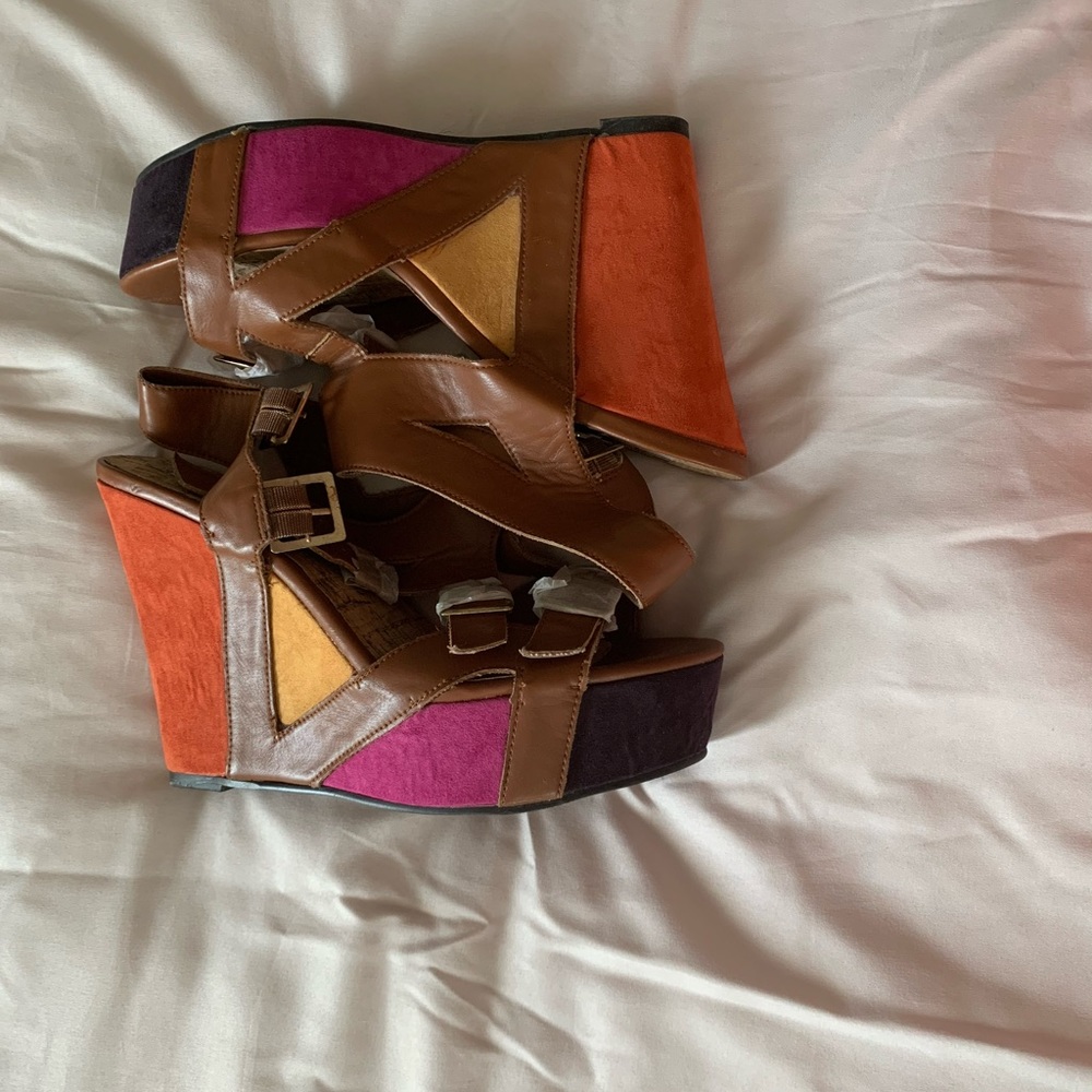 Multi colored 5 inch faux leather platforms